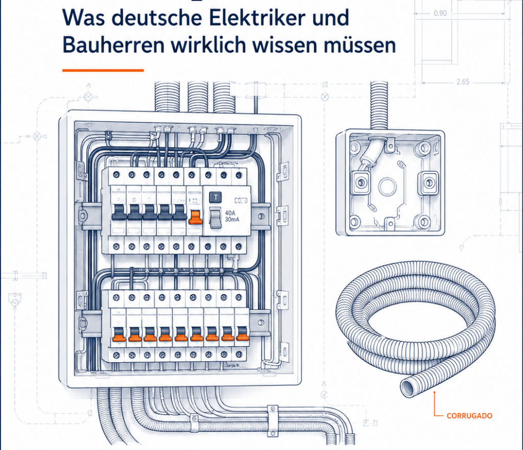 Zeichnung einer Elektroinstallation mit Unterverteilung und spanischem Wellrohr