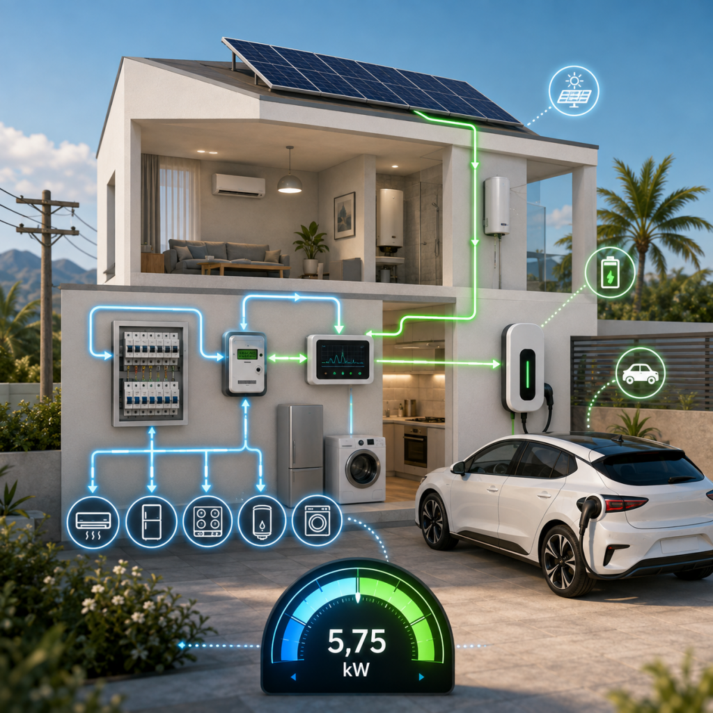 Wallbox mit dynamischem Lastmanagement für Elektroautos bei begrenzter Anschlussleistung in Spanien
